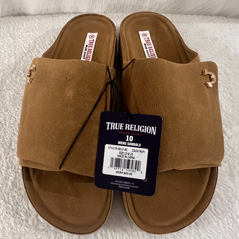True Religion TR-BILLY-BC Taupe Suede Slide Sandals Men's Size 10 Comfort